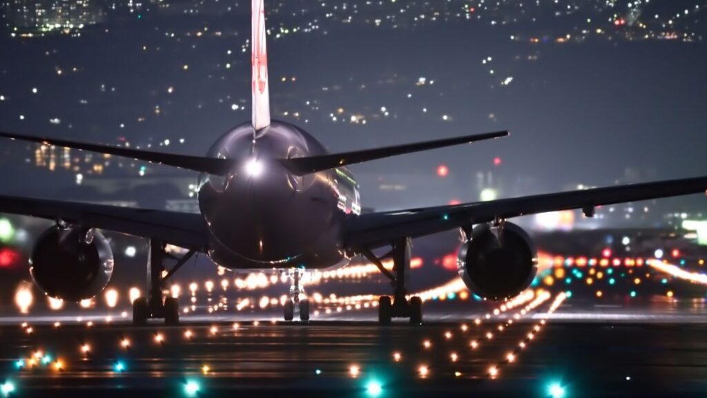 avião decolando em pista de aeroporto